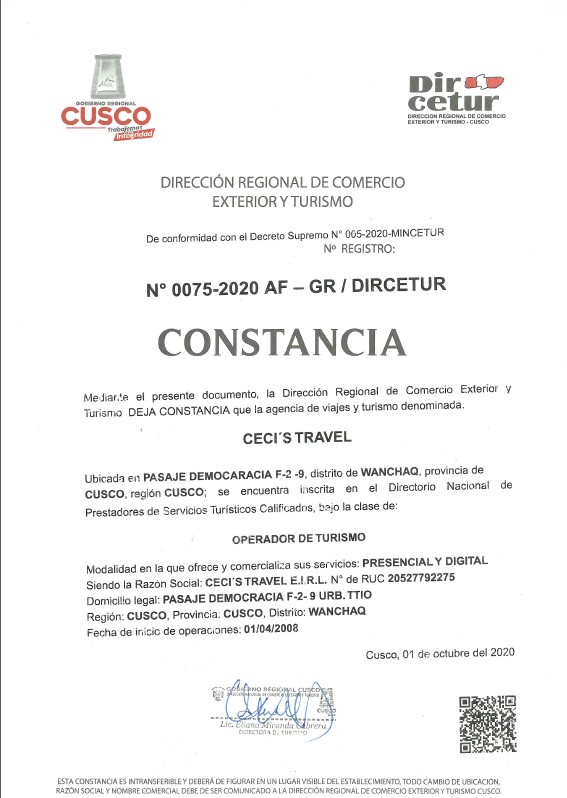 Certificado dircetur